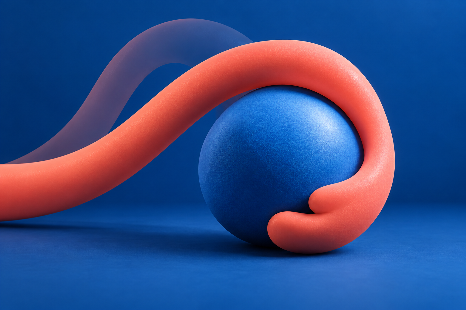 Conceptual coral flexible arm curls beside a blue sphere